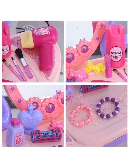 HOMCOM Kids Pretend Play Plastic Vanity Table Set, Pink-Purple 350-051 - pic 26536 | FastDaddyshop