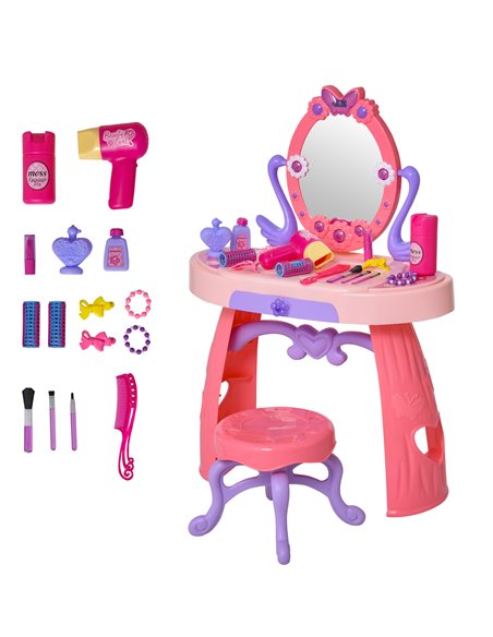 HOMCOM Kids Pretend Play Plastic Vanity Table Set, Pink-Purple 350-051 - pic 26537 | FastDaddyshop
