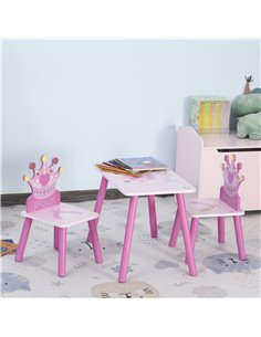HOMCOM 3-Piece Set, Kids Wooden Table Chair with Crown Pattern, Pink 312-015 2