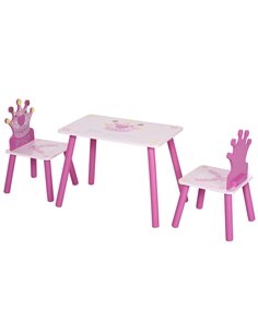 HOMCOM 3-Piece Set, Kids Wooden Table Chair with Crown Pattern, Pink 312-015