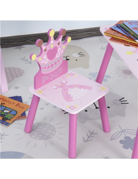HOMCOM 3-Piece Set Kids Wooden Table Chair with Crown Pattern Easy to Clean Gift for Girls Toddlers Age 3 to 8 Years Old Pink - pic 26544 | FastDaddyshop