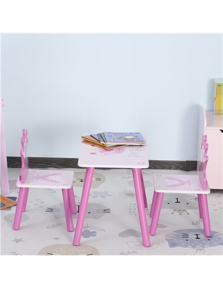 HOMCOM 3-Piece Set Kids Wooden Table Chair with Crown Pattern Easy to Clean Gift for Girls Toddlers Age 3 to 8 Years Old Pink - pic 26546 | FastDaddyshop