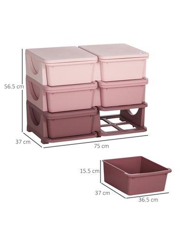 ZONEKIZ Kids Storage Units with 6 Drawers, 3 Tier Kids Toy Storage Organizer, Pink