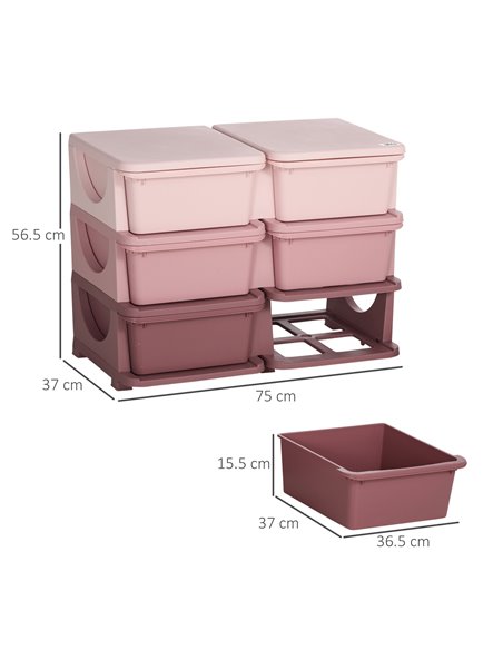 ZONEKIZ Kids Storage Units with 6 Drawers, 3 Tier Kids Toy Storage Organizer, Pink - pic 26549 | FastDaddyshop