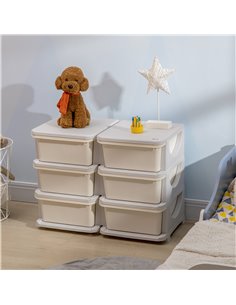 ZONEKIZ Kids Storage Units with 6 Drawers, 3 Tier Kids Toy Storage Organizer, Cream 2