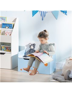 ZONEKIZ 2-IN-1 Wooden Toy Box, Kids Storage Bench Toy Chest with Safety Pneumatic Rod, Rocket Pattern, Blue 2