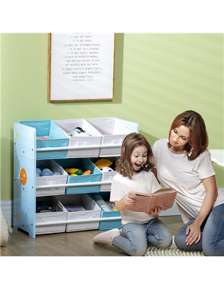 ZONEKIZ Kids Storage Unit with 9 Removable Storage Baskets, Toy Box Organiser with Shelf, Book Shelf for Nursery Playroom, Blue - pic 26575 | FastDaddyshop