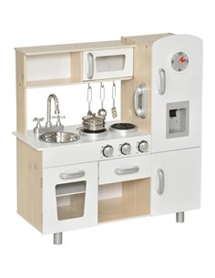 HOMCOM Kids Kitchen Playset Luxury Kitchen Accessories Set Pretend Cooking Set with Telephone Ice Machine, White