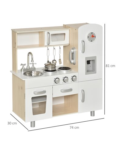 HOMCOM Kids Kitchen Playset Luxury Kitchen Accessories Set Pretend Cooking Set with Telephone Ice Machine, White