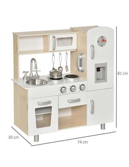HOMCOM Kids Kitchen Playset Luxury Kitchen Accessories Set Pretend Cooking Set with Telephone Ice Machine, White - pic 26585 | FastDaddyshop