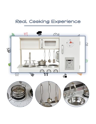HOMCOM Kids Luxury Kitchen Playset with Accessories, White 350-082