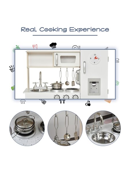 HOMCOM Kids Luxury Kitchen Playset with Accessories, White 350-082 - pic 26588 | FastDaddyshop