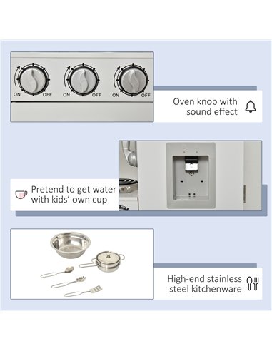 HOMCOM Kids Luxury Kitchen Playset with Accessories, White 350-082