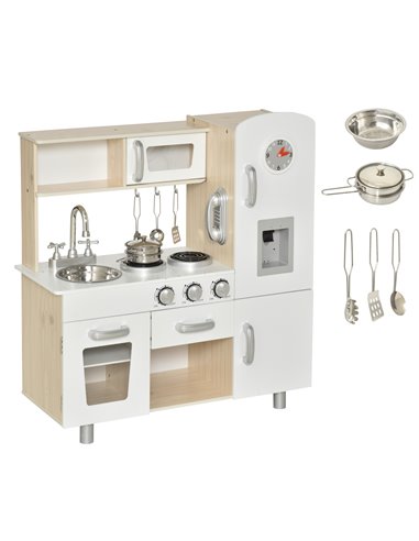 HOMCOM Kids Luxury Kitchen Playset with Accessories, White 350-082