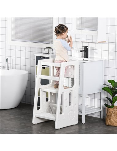 HOMCOM Kids Step Stool, Toddler Adjustable Standing Platform, White