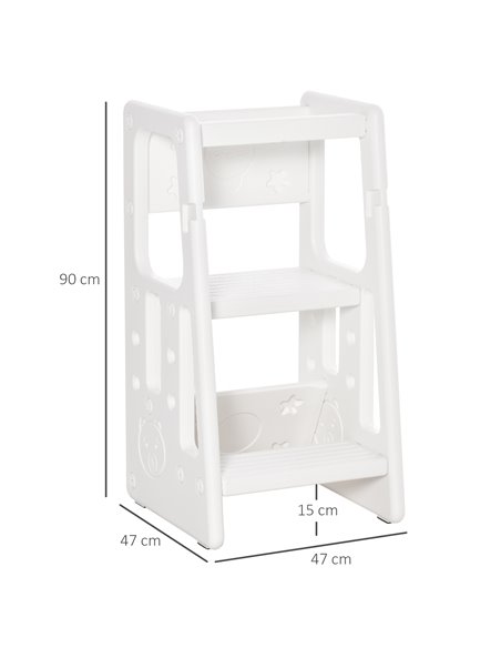 HOMCOM Kids Step Stool, Toddler Adjustable Standing Platform, White - pic 26594 | FastDaddyshop