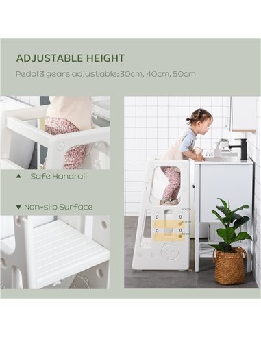 HOMCOM Kids Step Stool, Toddler Adjustable Standing Platform, White