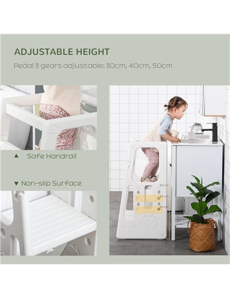 HOMCOM Kids Step Stool, Toddler Adjustable Standing Platform, White - pic 26595 | FastDaddyshop
