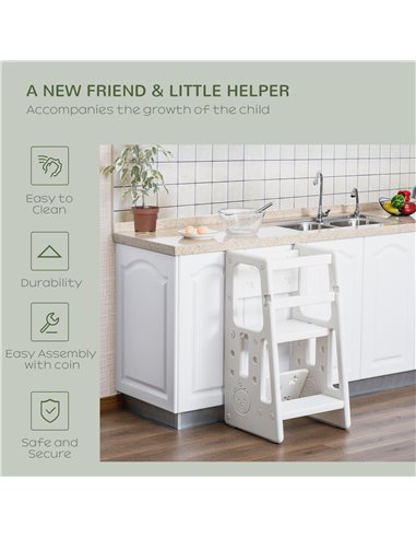 HOMCOM Kids Step Stool, Toddler Adjustable Standing Platform, White 312-050WT