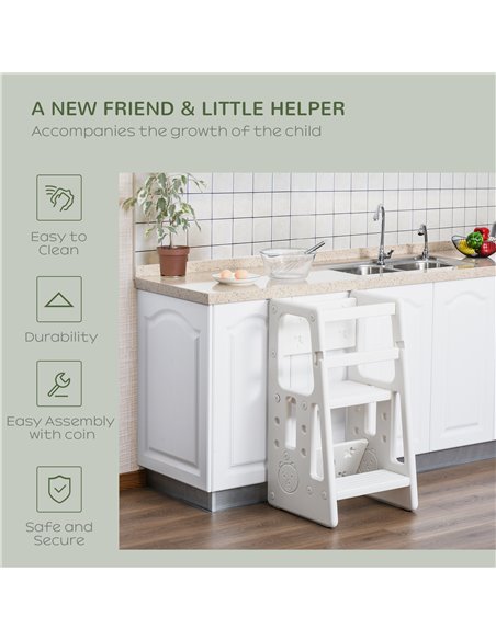 HOMCOM Kids Step Stool, Toddler Adjustable Standing Platform, White 312-050WT - pic 26598 | FastDaddyshop