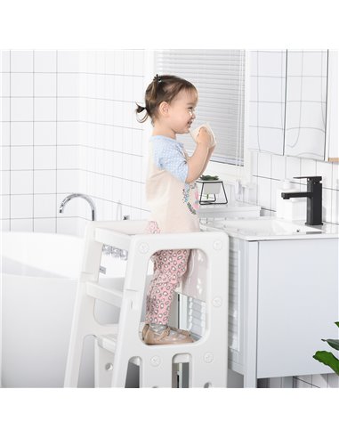 HOMCOM Kids Step Stool, Toddler Adjustable Standing Platform, White 312-050WT