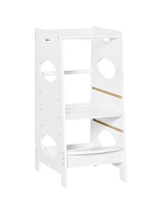 HOMCOM Kids Step Stool Toddler Kitchen Stool Tower with Adjustable Standing Platform for Kids Kitchen Counter White