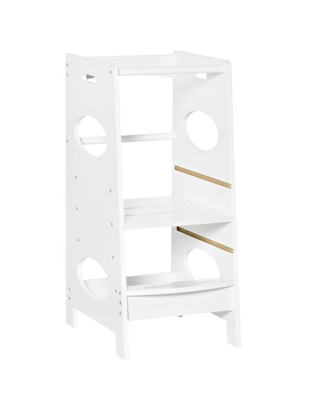 HOMCOM Kids Step Stool Toddler Kitchen Stool Tower with Adjustable Standing Platform for Kids Kitchen Counter White - pic 26601 | FastDaddyshop