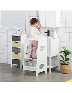 HOMCOM Kids Step Stool Toddler Kitchen Stool Tower with Adjustable Standing Platform for Kids Kitchen Counter White 2