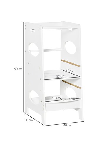 HOMCOM Kids Step Stool Toddler Kitchen Stool Tower with Adjustable Standing Platform for Kids Kitchen Counter White