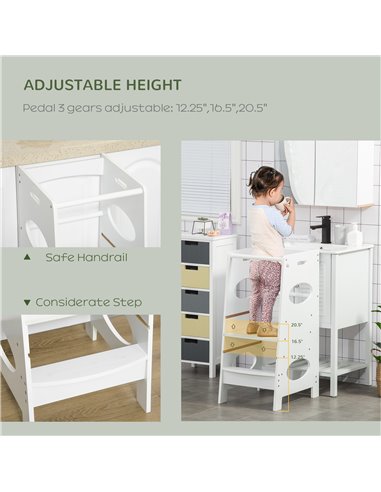 HOMCOM Kids Step Stool Toddler Kitchen Stool Tower with Adjustable Standing Platform for Kids Kitchen Counter White