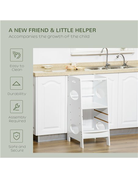 HOMCOM Kids Step Stool, Toddler Kitchen Stool Tower, White 312-053WT - pic 26606 | FastDaddyshop