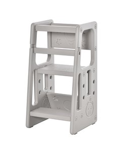 HOMCOM Kids Step Stool Adjustable Standing Platform, Toddler Kitchen Stool -Standing Tower, Grey