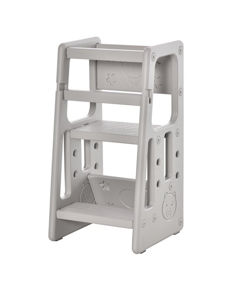 HOMCOM Kids Step Stool Adjustable Standing Platform, Toddler Kitchen Stool -Standing Tower, Grey - pic 26619 | FastDaddyshop