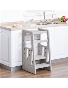 HOMCOM Kids Step Stool Adjustable Standing Platform, Toddler Kitchen Stool -Standing Tower, Grey 2