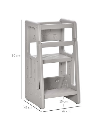 HOMCOM Kids Step Stool Adjustable Standing Platform, Toddler Kitchen Stool -Standing Tower, Grey