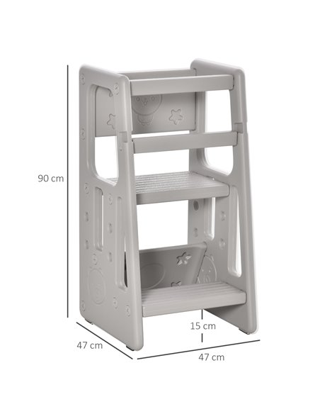 HOMCOM Kids Step Stool Adjustable Standing Platform, Toddler Kitchen Stool -Standing Tower, Grey - pic 26621 | FastDaddyshop