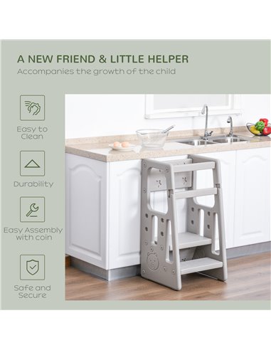 HOMCOM Kids Step Stool, Adjustable Standing Platform, Grey 312-050GY