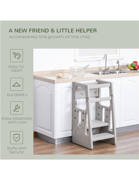 HOMCOM Kids Step Stool, Adjustable Standing Platform, Grey 312-050GY - pic 26624 | FastDaddyshop