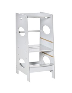 HOMCOM Toddler Step Stool Kids Adjustable Standing Tower with Safety Rail for Kitchen Counter Grey