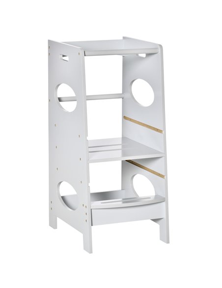 HOMCOM Toddler Step Stool Kids Adjustable Standing Tower with Safety Rail for Kitchen Counter Grey - pic 26628 | FastDaddyshop