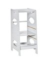 HOMCOM Toddler Step Stool Kids Adjustable Standing Tower with Safety Rail for Kitchen Counter Grey
