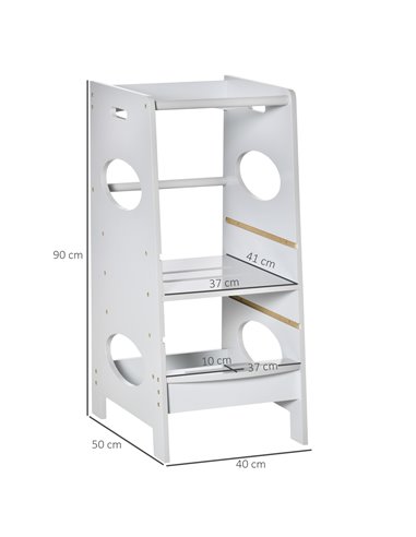 HOMCOM Toddler Step Stool Kids Adjustable Standing Tower with Safety Rail for Kitchen Counter Grey