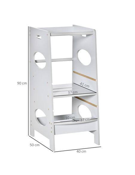 HOMCOM Toddler Step Stool Kids Adjustable Standing Tower with Safety Rail for Kitchen Counter Grey - pic 26630 | FastDaddyshop