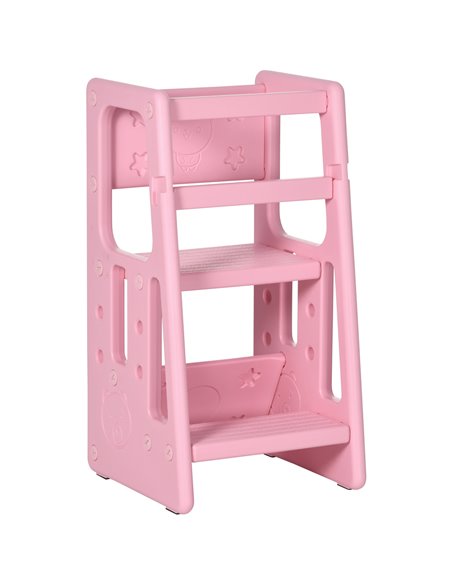 HOMCOM Kids Step Stool, Adjustable Standing Platform, Toddler Kitchen Stool, Pink - pic 26646 | FastDaddyshop