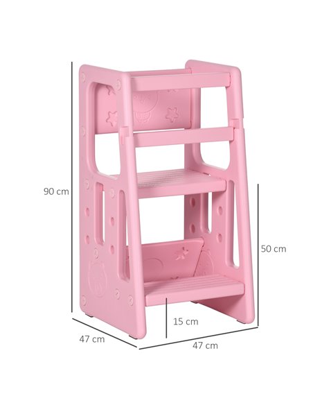 HOMCOM Kids Step Stool, Adjustable Standing Platform, Toddler Kitchen Stool, Pink - pic 26648 | FastDaddyshop