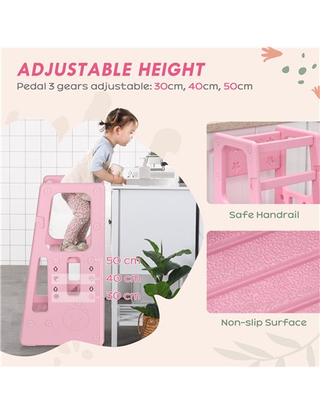 HOMCOM Kids Step Stool, Adjustable Standing Platform, Toddler Kitchen Stool, Pink - pic 26649 | FastDaddyshop