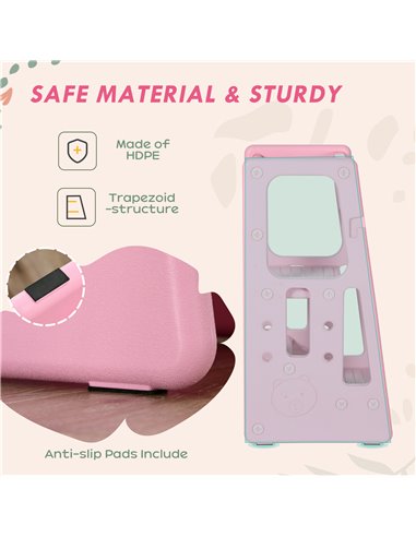 HOMCOM Kids Step Stool, Adjustable Standing Platform, Toddler Kitchen Stool, Pink