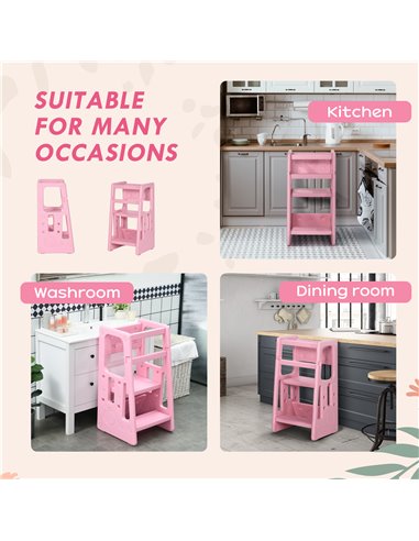 HOMCOM Kids Step Stool, Adjustable Standing Platform, Pink 312-050V00PK