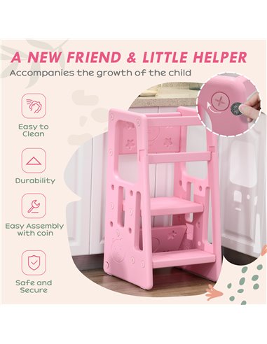 HOMCOM Kids Step Stool, Adjustable Standing Platform, Pink 312-050V00PK