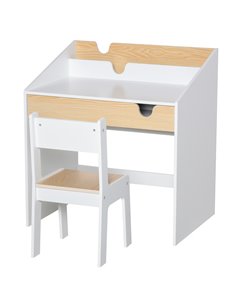 HOMCOM Kids Desk and Chair Set, Children Study Table with Storage, White